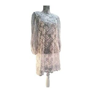 VTG 80s does 20s Sheer Floral Gray Lace Slip Dress  Gatsby Flapper Large L Tunic